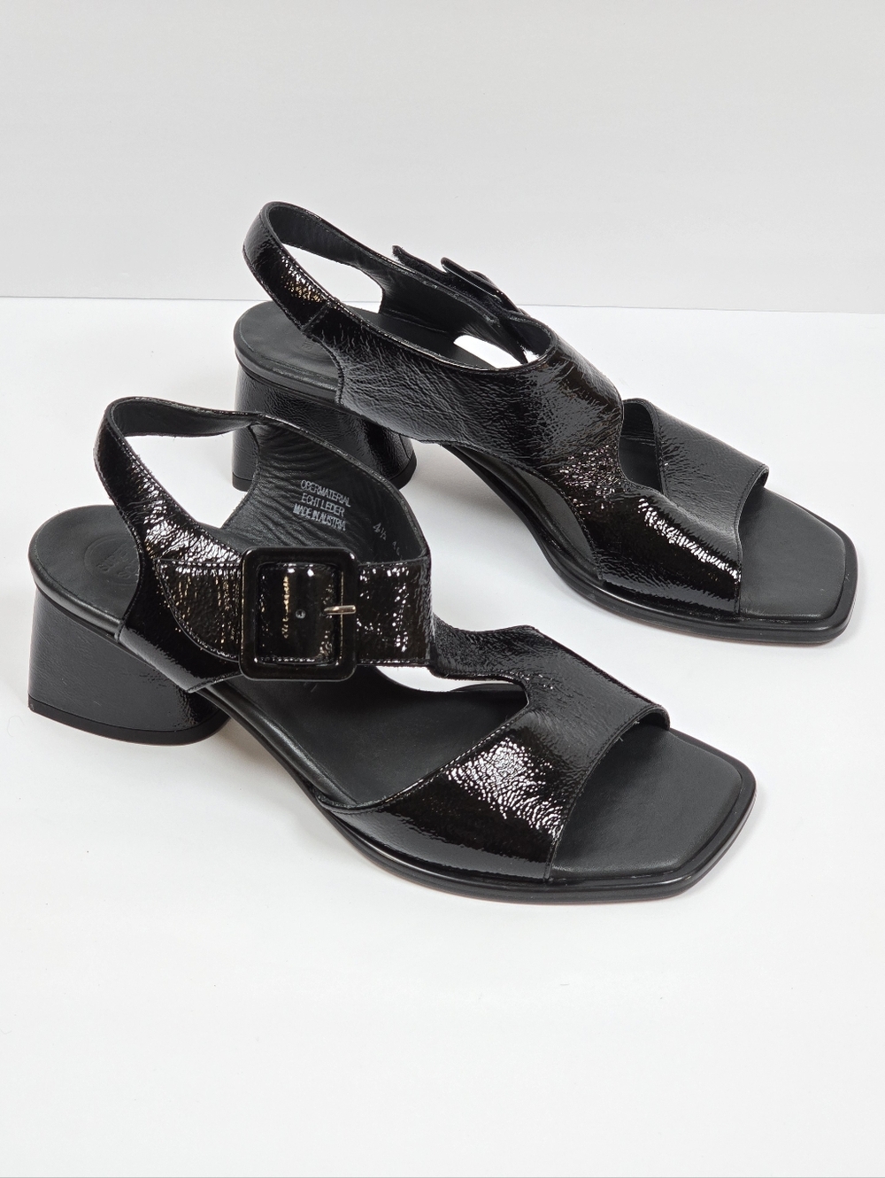 Paul Green Black Patent Leather Flared Block Heel Slingback Sandals UK 4.5 US 7